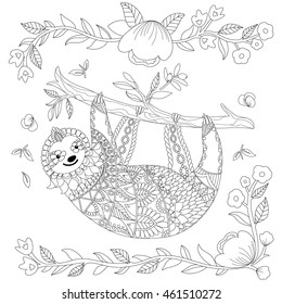 vector ornate cute sloth on tree stock vector royalty free 461510272 shutterstock