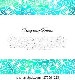 Vector ornate decor with place for text. Card for business in retro style. Watercolor background