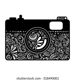 Vector Ornate Decorative Photo Camera Isolated of White Background