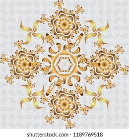 Vector ornate elements for design. Traditional floral decor. Decorative golden seamless pattern on a gray background. Ornamental pattern for invitations, greeting cards, wrapping.