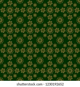 Vector ornate elements for design. Traditional floral decor. Decorative golden seamless pattern on a green background. Ornamental pattern for invitations, greeting cards, wrapping.