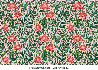 vector ornate floral ornament. seamless pattern. pattern for fabric, background, packaging. natural pattern, with flowers and leaves