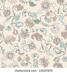 Vector Ornate Floral Seamless Texture, endless pattern with flowers. Seamless pattern can be used for wallpaper, scrapbooking paper, pattern fills, web page background, damask, eps10