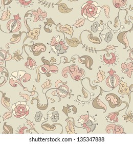 Vector Ornate Floral Seamless Texture, endless pattern with flowers. Seamless pattern can be used for wallpaper, scrapbooking paper, pattern fills, web page background, damask, eps10