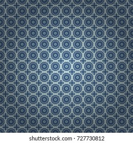 Vector ornate floral seamless texture in white, gray and blue colors, endless seamless pattern with mandala elements. Vector illustration.
