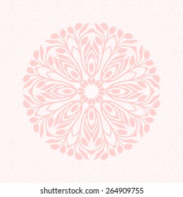 Vector ornate frame in Art Nouveau style. Decorative element for wedding invitations and greeting cards. Pink background with stylized tulip flower. Vector illustration.