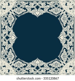 Vector ornate frame in Eastern style. Gorgeous element floral for design, place for text. Ornamental vintage pattern for invitations, birthday and greeting cards. Traditional outline decor.