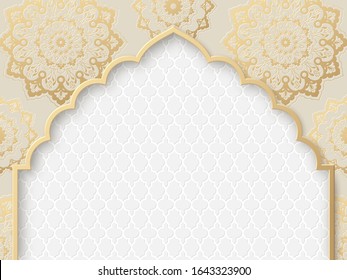 Vector Ornate Frame With Indian Or Arabesque Motif. Template For Indian, Arabic Wedding Invitations, Oriental Holidays. Copy Space.