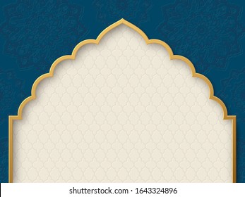 Vector ornate frame with indian or arabesque motif. Template for indian, arabic wedding invitations, oriental holidays. Copy space.