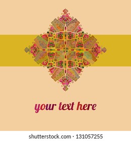 Vector ornate frame with sample text. Perfect as invitation or announcement. Background pattern is included as seamless. All pieces are separate. Easy to change colors and edit.