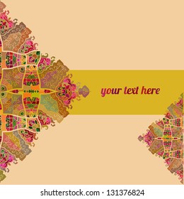 Vector ornate frame with sample text. Perfect as invitation or announcement. Background pattern is included as seamless. All pieces are separate. Easy to change colors and edit.