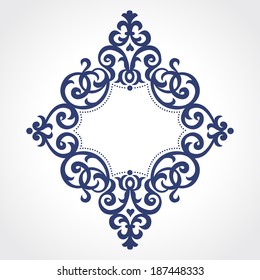 Vector ornate frame in Victorian style. Ornate element for design. Place for text. Contrast ornamental pattern for wedding invitations and greeting cards. Traditional floral decor.