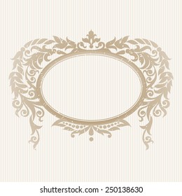 Vector ornate frame in Victorian style. Decorative element for design and place for text. Ornamental lace pattern for wedding invitations and greeting cards.Traditional decor on light background.