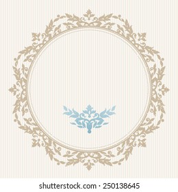 Vector ornate frame in Victorian style. Decorative element for design and place for text. Ornamental lace pattern for wedding invitations and greeting cards.Traditional decor on light background.