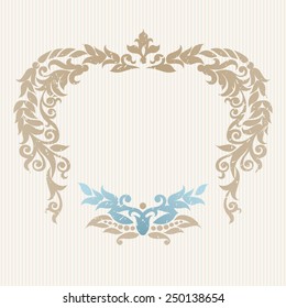 Vector ornate frame in Victorian style. Decorative element for design and place for text. Ornamental lace pattern for wedding invitations and greeting cards.Traditional decor on light background.