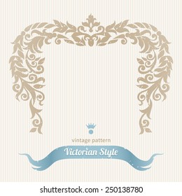 Vector ornate frame in Victorian style. Decorative element for design and place for text. Ornamental lace pattern for wedding invitations and greeting cards.Traditional decor on light background.