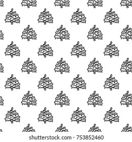 Vector ornate garland tree seamless pattern. Merry Christmas and happy new year greeting card backdrop design. Retro hand drawn flat art on white background.