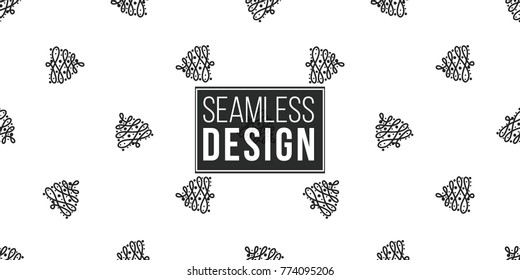 Vector ornate garland tree seamless pattern. Merry Christmas and happy new year greeting card backdrop design. Retro hand drawn flat art on white background.