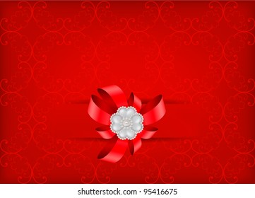 vector ornate greeting card  with bow and pearl beads