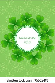 vector ornate greeting card with clover, dedicated to Saint Patrick's Day