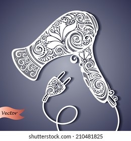 Vector Ornate Hairdryer. Vintage Design