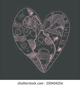 vector ornate hand drawn pink heart and dark background