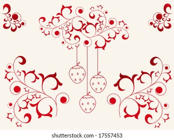 The vector ornate with hanging strawberry