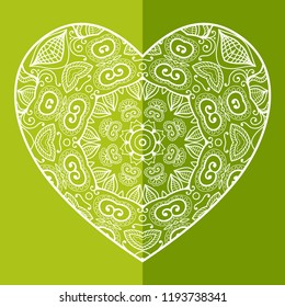 Vector ornate Heart, hand drawn lace pattern. Love symbol, romantic motif for textile fabric, paper print. Card or Invitation template. Floral geometric doodle ornament, mandala line element