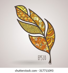 Vector ornate intricate feather. Doodle. Zentangle
