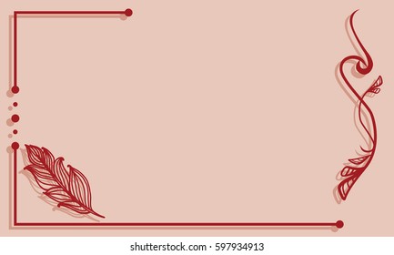 Vector ornate line art frame with feather. Outline elements for invitations or greeting cards.