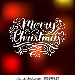 Vector ornate Merry Christmas lettering background. New Year's or Nativity  pattern typography. Happy Holidays greeting card, poster template.