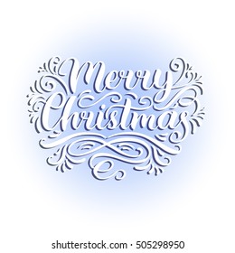 Vector ornate Merry Christmas lettering background. New Year's or Nativity  pattern typography. Happy Holidays greeting card, poster template.