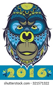 Vector Ornate Monkey Head
