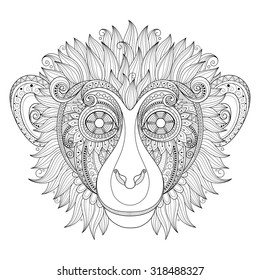 Vector Ornate Monkey Head. Patterned Tribal Monochrome Design. Symbol of the Year 2016 by Chinese Horoscope