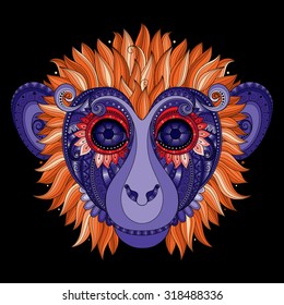 Vector Ornate Monkey Head. Patterned Tribal Colored Design. Symbol of the Year 2016 by Chinese Horoscope