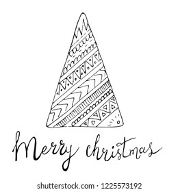 Vector Ornate Monochrome Christmas tree. Patterned Objects for Greeting Cards, Holiday Greetings. New Year and Christmas Template