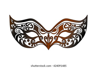 Vector ornate Monochrome Mardi Gras Carnival mask with decorative flowers, ornament, pattern. The object for greeting cards, isolated on white background
