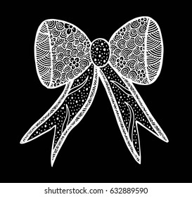 Vector Ornate Monochrome Red Bow with Pattern. Object for Greeting Cards, 