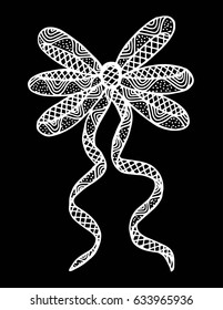 Vector Ornate Monochrome Red Bow with Pattern. Object for Greeting Cards,