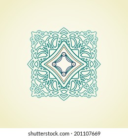 Vector ornate ornament in Eastern style. Baroque element for design in modern colors. Colorful ornamental pattern for wedding invitations and greeting cards. Traditional floral decor.