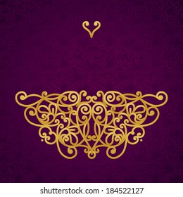 Vector ornate pattern in Victorian style. Floral element for design. Place for text. Ornamental vignette for wedding invitations, greeting cards, decoration for bags and clothes. Traditional decor.