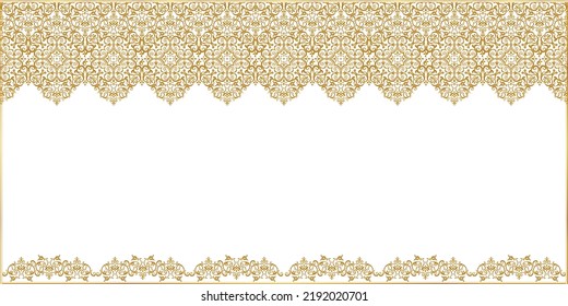 Vector ornate seamless border in Eastern style. Gorgeous element for design, place for text. Ornamental vintage pattern for wedding invitations, birthday and greeting cards. Traditional gold decor.
