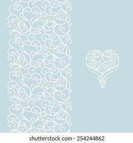 Vector ornate seamless border in Eastern style. Line art element for design, place for text. Ornamental vintage frame for wedding invitations and greeting cards. Traditional light blue decor.