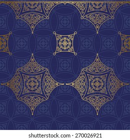 Vector ornate seamless border in Eastern style. Gorgeous element for design, place for text. Ornamental vintage pattern for wedding invitations and greeting cards. Traditional golden decor.