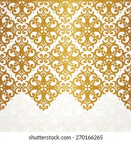 Vector ornate seamless border in Eastern style. Gorgeous element for design, place for text. Ornamental vintage pattern for wedding invitations, birthday and greeting cards.Traditional golden decor.