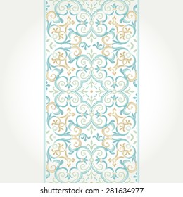 Vector ornate seamless border in Eastern style. Gorgeous element for design, place for text. Ornamental vintage pattern for wedding invitations, birthday and greeting cards. Traditional pastel decor.