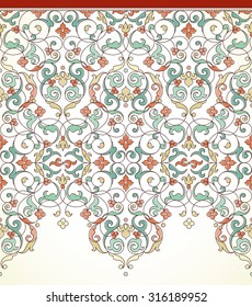 Vector ornamentado borda sem costura em estilo oriental. Elemento de contorno para design. Padrão vintage Pastel para convites, cartões de aniversário e saudação, certificado. Decoração tradicional de contorno.