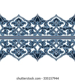 Vector ornate seamless border in Eastern style. Outline element for design. Pastel vintage pattern for invitations, birthday and greeting cards, certificate. Traditional outline decor.