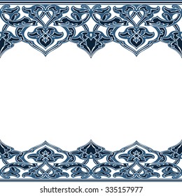 Vector ornate seamless border in Eastern style. Outline element for design. Pastel vintage pattern for invitations, birthday and greeting cards, certificate. Traditional outline decor.