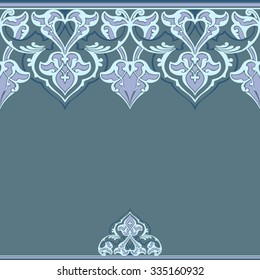 Vector ornate seamless border in Eastern style. Outline element for design. Pastel vintage pattern for invitations, birthday and greeting cards, certificate. Traditional outline decor.